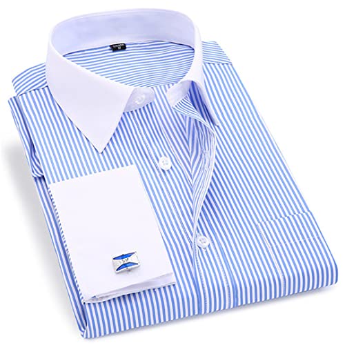 Bqxxdeo Herrenhemd Mit Französischen Manschetten Langarm Knöpfe Hemden Normale Passform Manschettenknöpfe Enthalten FS11 Light Blue XXL von Bqxxdeo