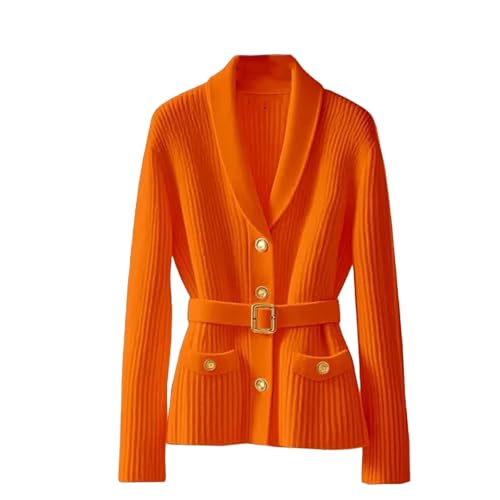 Bqxxdeo Modischer V-Ausschnitt Cardigan Pullover Jacke Damen Elegant Casual Mantel Slim Strickpullover, Orange, M von Bqxxdeo