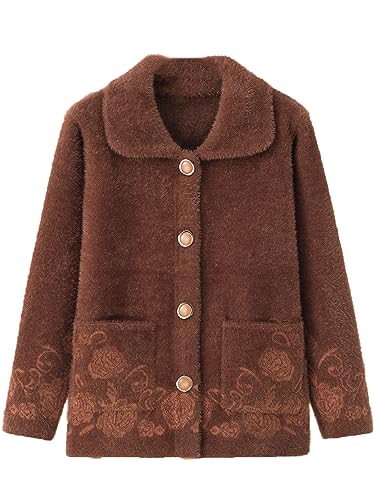 Bqxxdeo Strickpullover Für Mutter Mittleren Alters Verdickter Oma-Strickjacke Damen-Strickjacke von Bqxxdeo