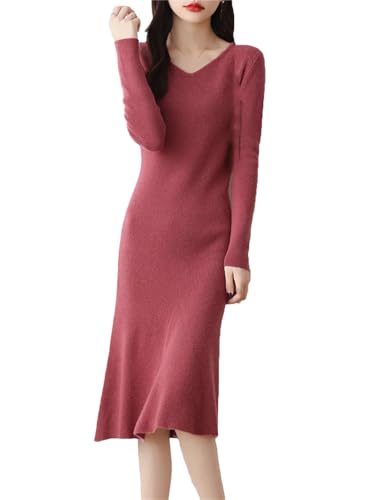 Bqxxdeo Wolle Strickkleider Damen Winter Länge-Keen Warmes Kleid Mit V-Ausschnitt Bqxxdeo Wolle Strickkleider Damen Winter Länge-Keen Warmes Kleid Mit V-Ausschnitt von Bqxxdeo