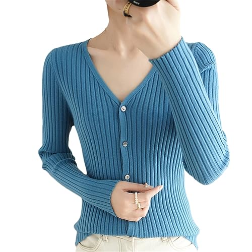 Frühling Herbst V-Ausschnitt Wolle Strickjacke Gestrickte Jacke Frauen Pullover Slim Fit Bottoming Shirt von Bqxxdeo