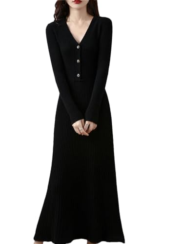 Pullover Aus Merinowolle Für Herbst Und Winter Damen-Pullover Mit V-Ausschnitt Geknöpft Gestreift A-Linie Lang Über Dem Knie Pullover Aus Merinowolle Für Herbst Und Winter Damen-Pullover Mit V-Ausschnitt Geknöpft Gestreift A-Linie Lang Über Dem Knie von Bqxxdeo
