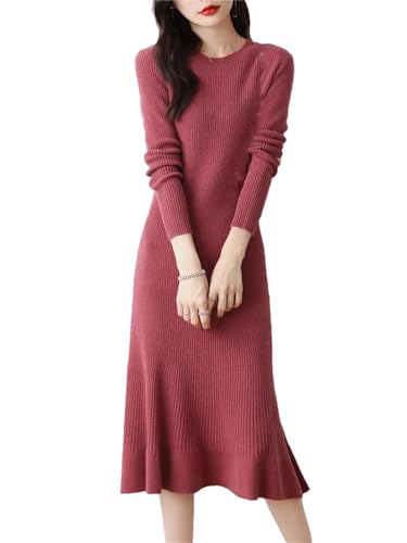 Solide Wollkleider Mit O-Ausschnitt Für Damen Modisches Winterkleid Von Keen von Bqxxdeo