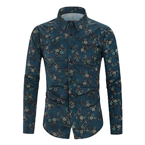 Hemd Herren,Herren Hemd Mit Blumendruck Langarm Hemden Lässige Button Down Hemden Mit 3D Druck Stilvolle Ausgefallene Hemden Business Hemden Party Hawaii Hemden Hemden Urlaubs Strand Hemden Blau L von BrOleo