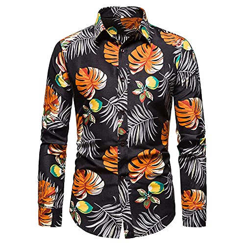 Hemd Herren,Herren Hemd Mit Tropischem Aufdruck Langarm Hemden Lässige Button Down Hemden Stilvolle Ausgefallene Hemden Business Hemden Party Hawaii Hemden Hemden Urlaubs Strand Hemden Schwarz XL von BrOleo