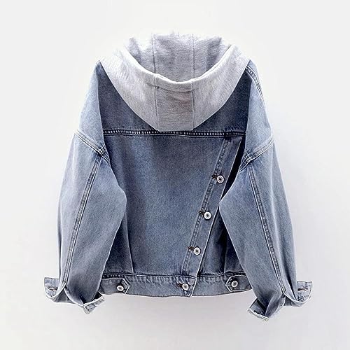 Jeans Jacken Für Damen,Damen Kapuzenpullover Jeansjacke Bonbonfarben Einfarbig Jeans Tops Maßgeschneidert Stretch Trucker Lässig Revers Knopf Jeansmantel Strickjacke Abgeschnittene Jeansjacke Für Mä von BrOleo