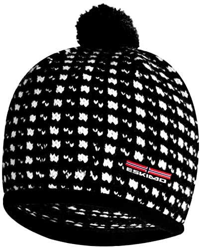 Bråtens Eskimo Norweger-Mütze mit Bommel - Made in Europe - warme Winter-Strickmütze - 100% Wolle - Schwarz, Einheitsgröße von Bråtens