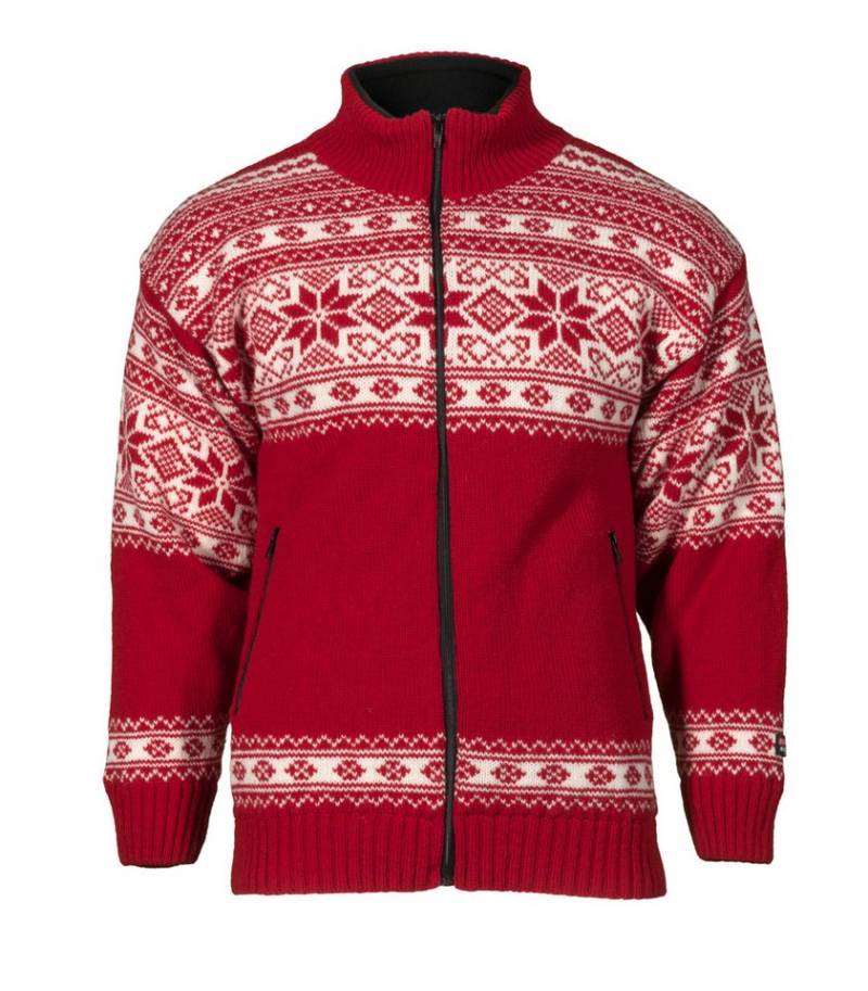 Bråtens Strickjacke Norweger Strickjacke - Schneestern - Farbe rot - aus rauer Wolle von Bråtens