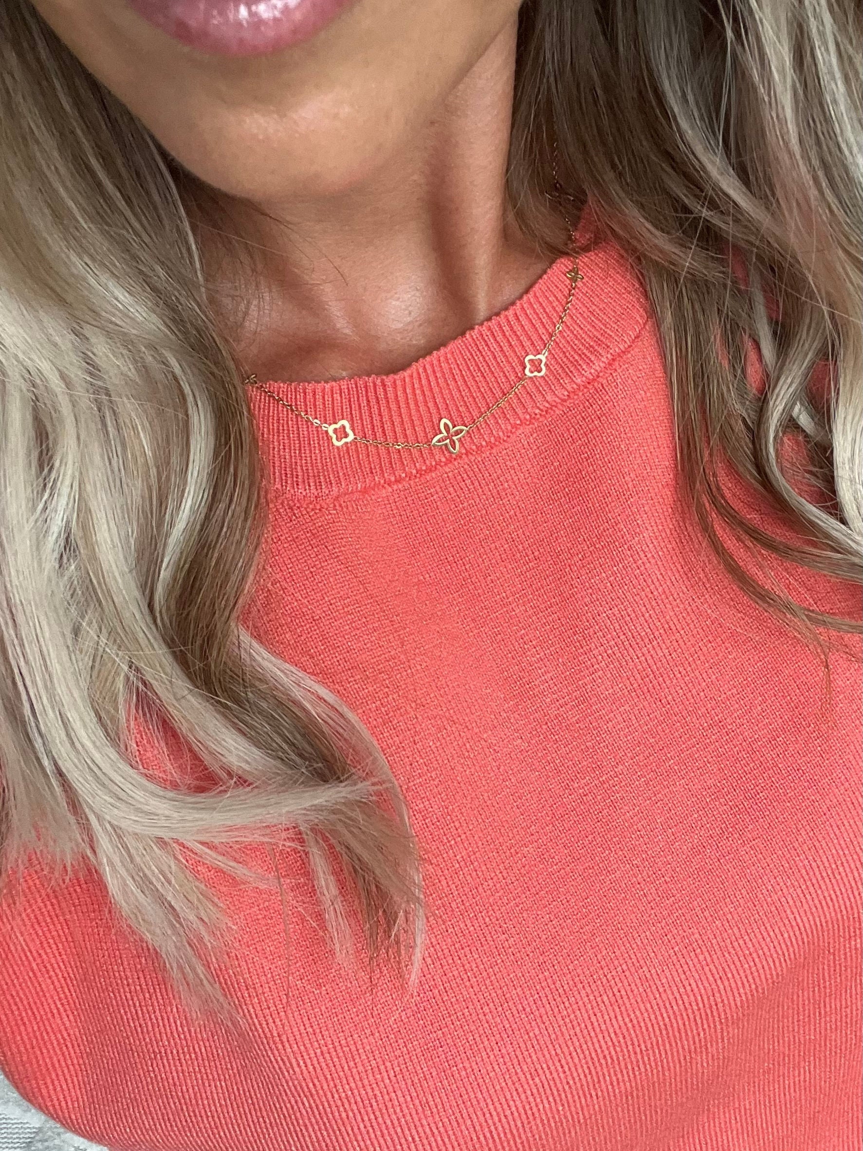 Halskette | Kette Kleeblatt Blumen Klee Minimalistisch Edelstahl 14 Karat Vergoldung Wasserfest Luxus von Brabiis