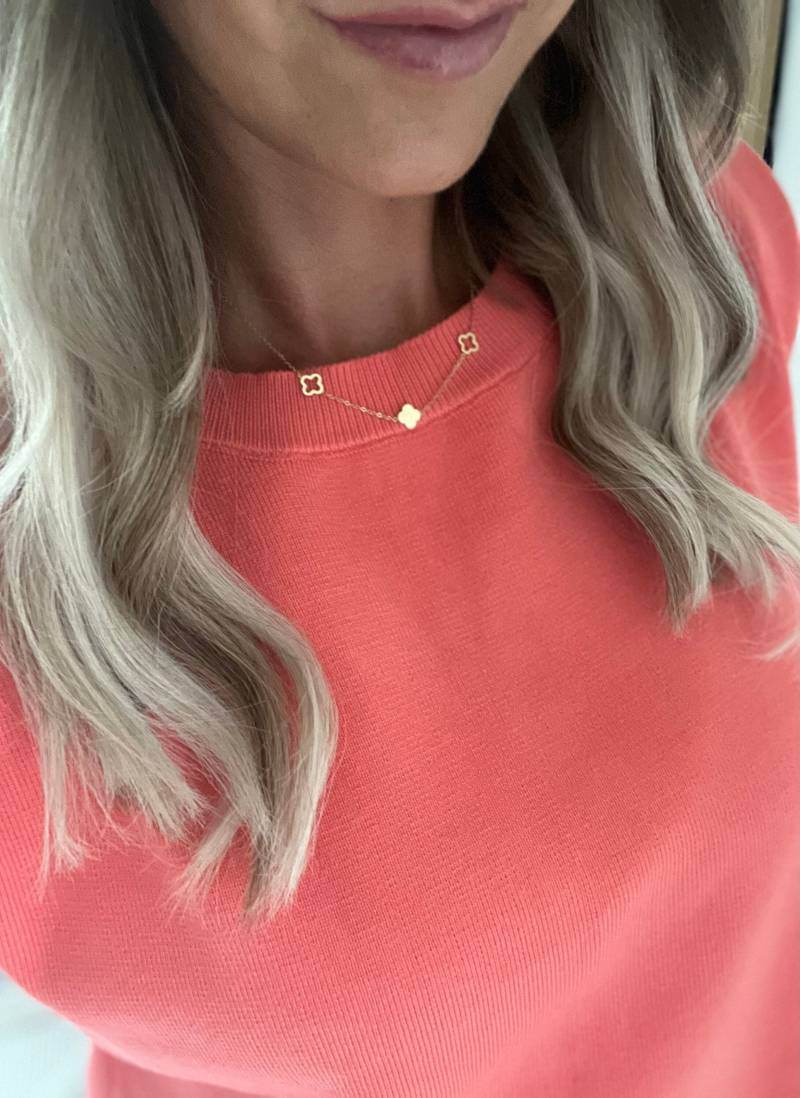 Kette Halskette Gold Silber Kleeblatt Glücksklee Blüte Blume Ankerkette Gliederkette Geschenk Valentinstag Ostern von Brabiis