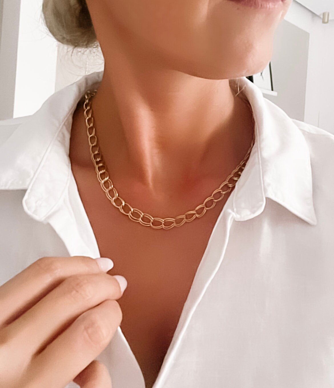 Kette Halskette Panzerkette Gold Zwei Stränge Ankerkette Gliederkette Geschenk von Brabiis