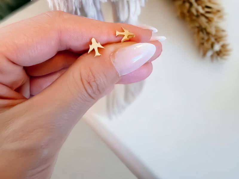 Ohrstecker Flugzeug Reise Urlaub Stecker Mini Roségold Gold Silber von Brabiis