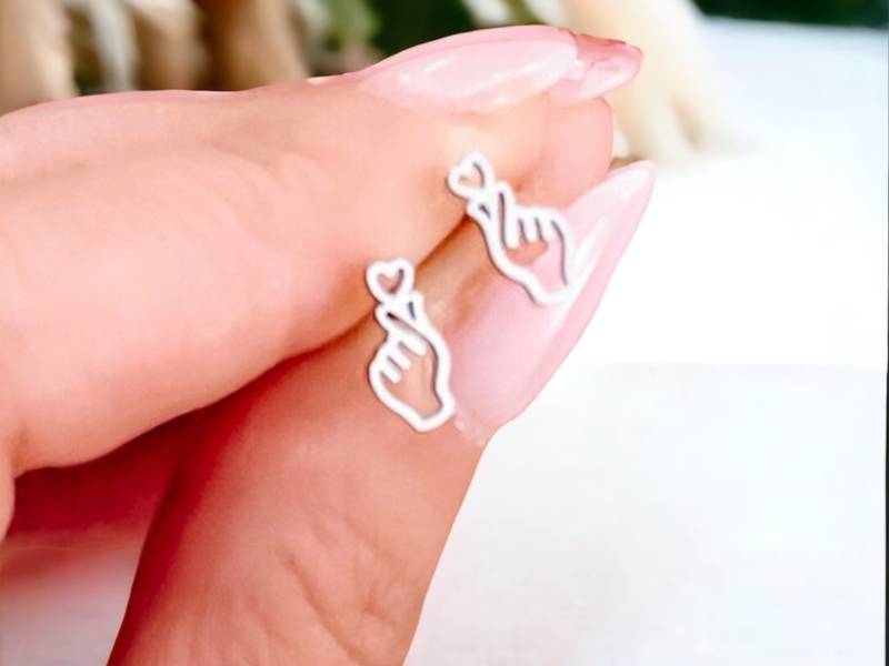 Ohrstecker Herz Hand Beste Freunde Klein Roségold Gold Silber von Brabiis