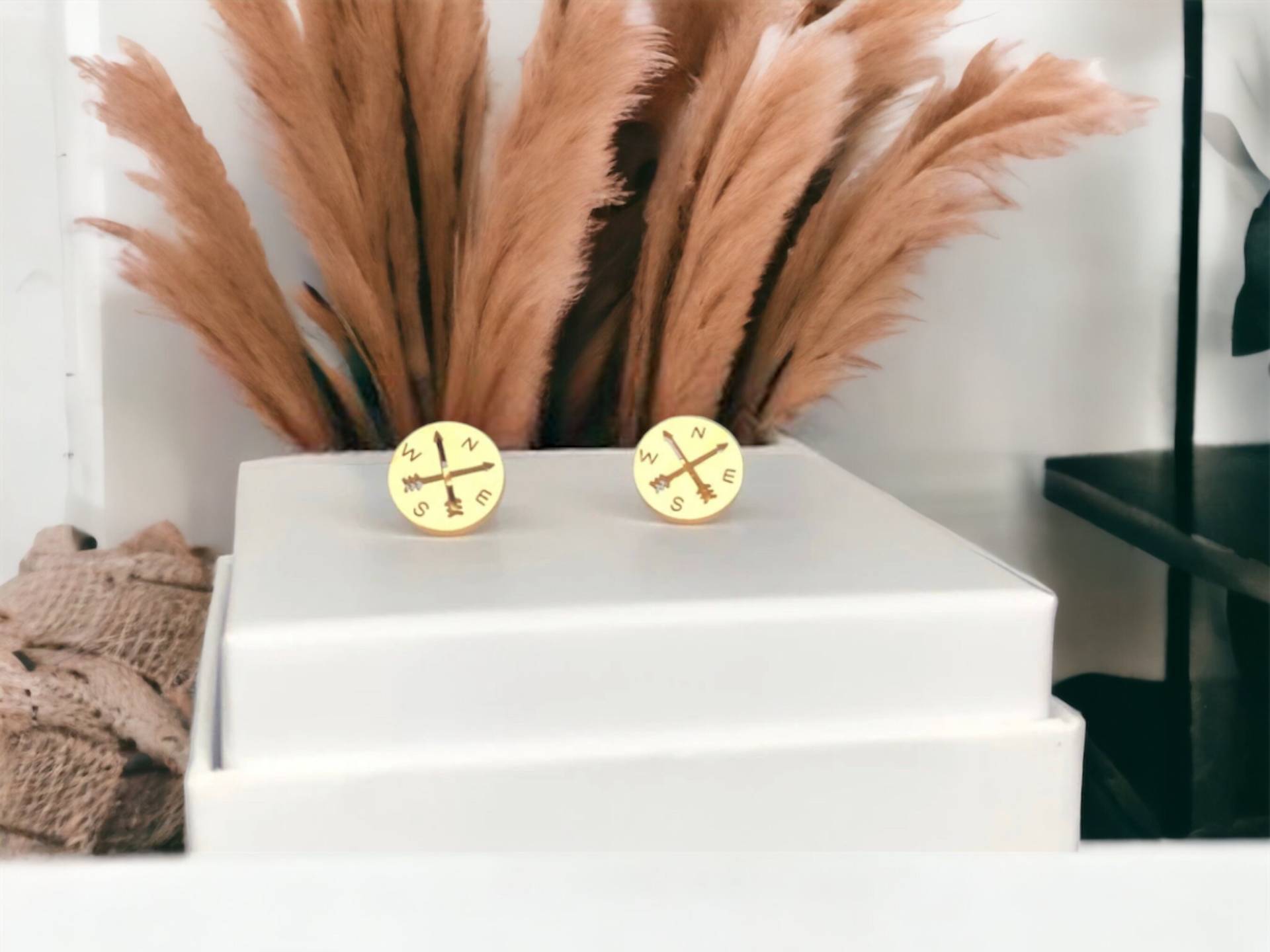 Ohrstecker Kompass Landkarte Gold Roségold Silber von Brabiis