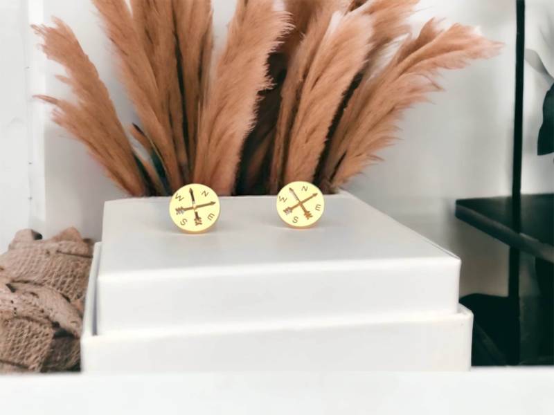 Ohrstecker Kompass Landkarte Gold Roségold Silber von Brabiis