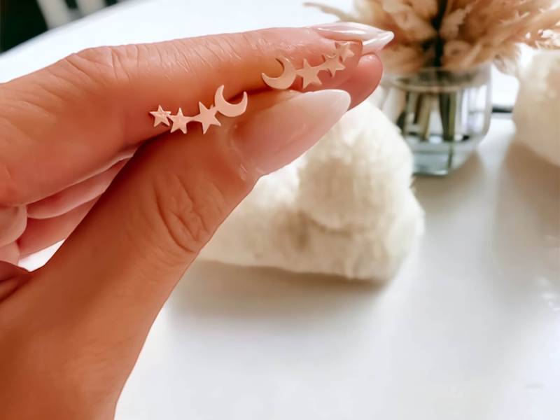 Ohrstecker Ohrkletterer Earcrawler Mond Sterne Sonne Roségold Gold Silber Ostergeschenk Ostern von Brabiis