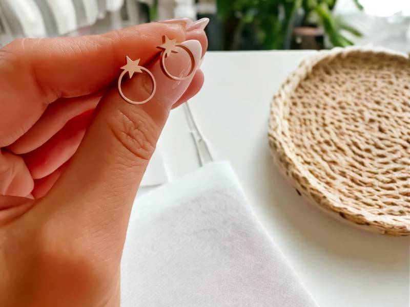 Ohrstecker Sterne Kreis Ring Silber Gold Roségold von Brabiis
