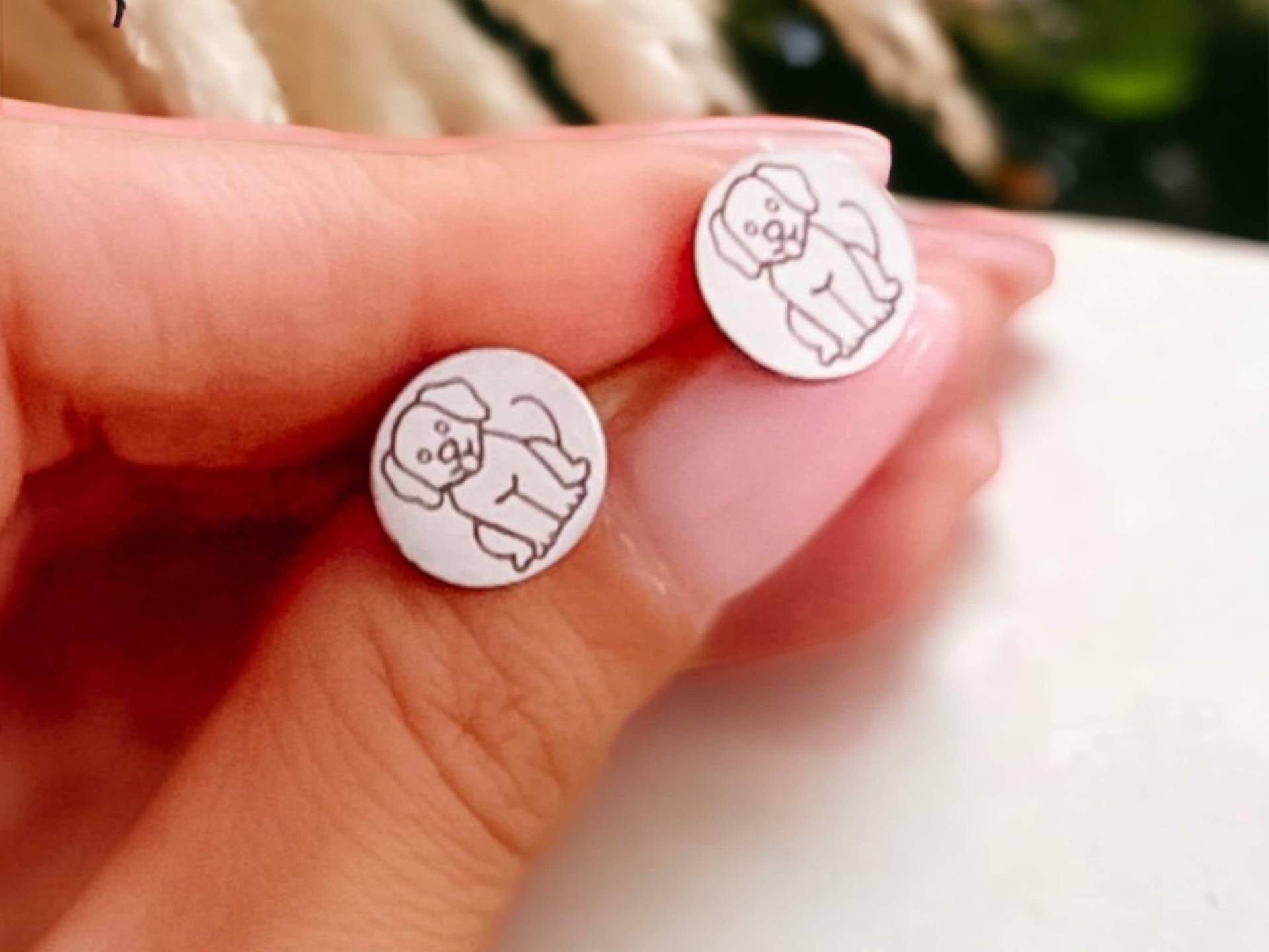 Ohrstecker Studs Rund Hund Gravur Silber von Brabiis