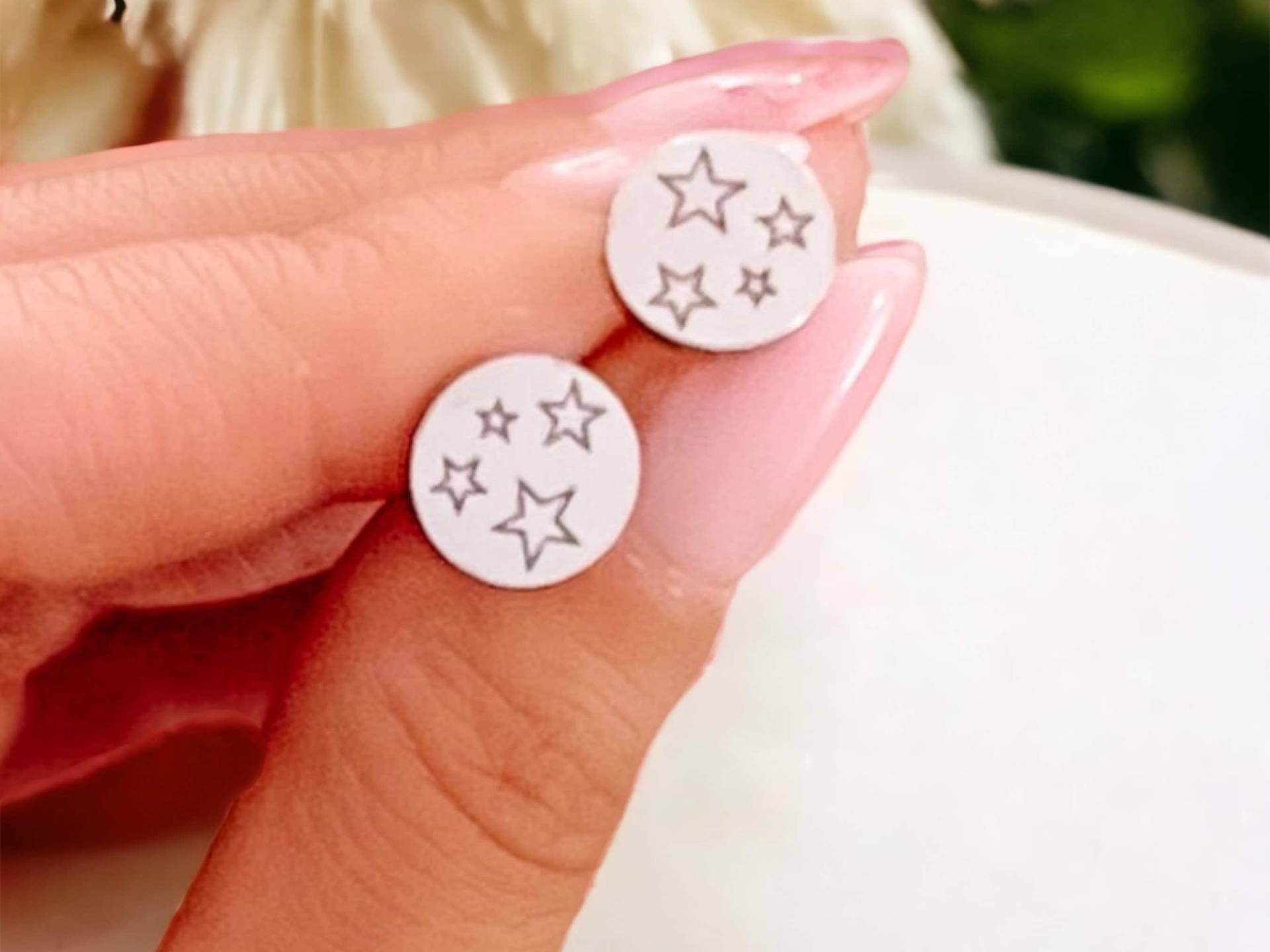 Ohrstecker Studs Rund Sterne Gravur Silber von Brabiis