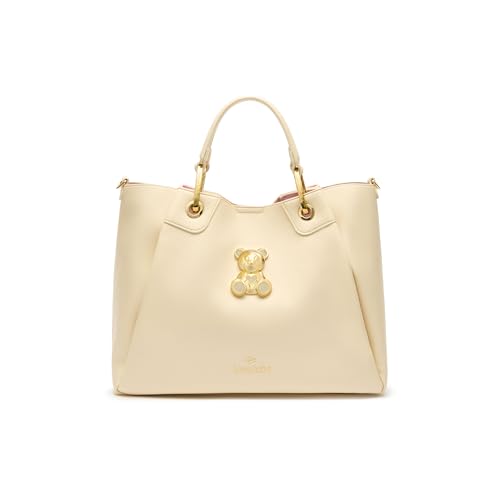 Braccialini Amy Bijoux Handtasche von Garndi Größe mit doppelten Griffen, versteckt zwischen den Querstichen der Paneele, die es ermöglichen, sie zu erweitern. Die Tasche ist aus beigefarbenem von Braccialini