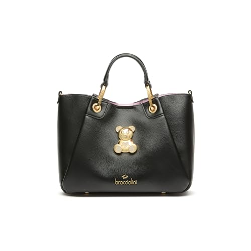 Braccialini Amy Bijoux mittelgroße Handtasche mit doppelten Griffen, versteckt zwischen den Querstichen der Paneele, die es ermöglichen, sie zu erweitern. Die Tasche ist aus Kunstleder in der Farbe von Braccialini