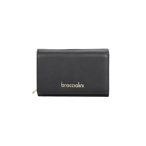 Braccialini Basic Geldbörse aus Leder in der Farbe rosa, Modell Continental Medium mit dem goldenen Logo geprägt., blacks, Einheitsgröße von Braccialini