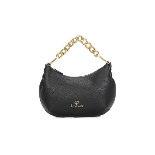 Braccialini Beth Jewels Hobo-Tasche in der Farbe Schwarz mit einem Griff und abnehmbarem und verstellbarem Logo-Schultergurt für doppelte Tragbarkeit. Innen eine herausnehmbare Clutch nutzbar als von Braccialini