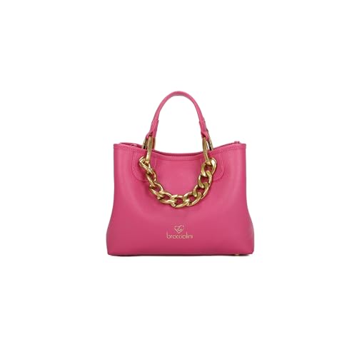 Braccialini Beth Jewels Mittelgroße Handtasche in Platinfarbe mit zwei Griffen und abnehmbarem und verstellbarem Logo-Schultergurt für doppelte Tragbarkeit. Innen eine herausnehmbare Clutch, fuchsia von Braccialini