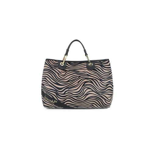 Braccialini Große Handtasche von Beth Matelassé in Pferdeoptik mit Zebramuster. Mit doppelten Griffen, Clipverschluss und abnehmbarem Logo-Band von Braccialini