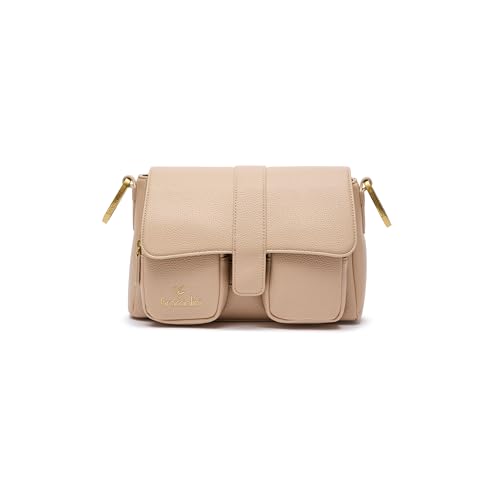 Braccialini Jinny Jewels Schultertasche aus Kunstleder in Bordeaux in kompaktem Design mit Patte und Fronttaschen mit Reißverschluss ist mit goldfarbenen Metalldetails veredelt. Der verstellbare von Braccialini