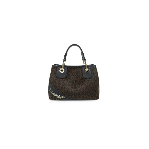 Braccialini Kleine Handtasche von Beth Matelassé in Pferdeoptik im Leopardenmuster mit doppeltem Tragegriff, Clipverschluss und abnehmbarem Logoband von Braccialini