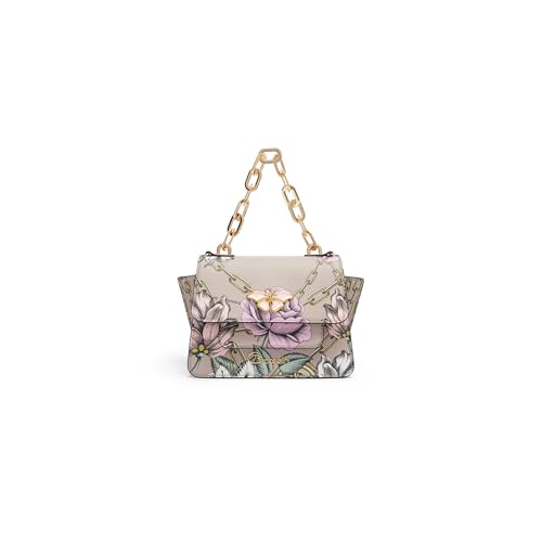 Braccialini Lily Handtasche aus Leder mit elegantem goldenem Kettengriff und abnehmbarem und verstellbarem Schultergurt aus Logo-Stoff für praktische und anspruchsvolle Tragbarkeit. Das kompakte von Braccialini