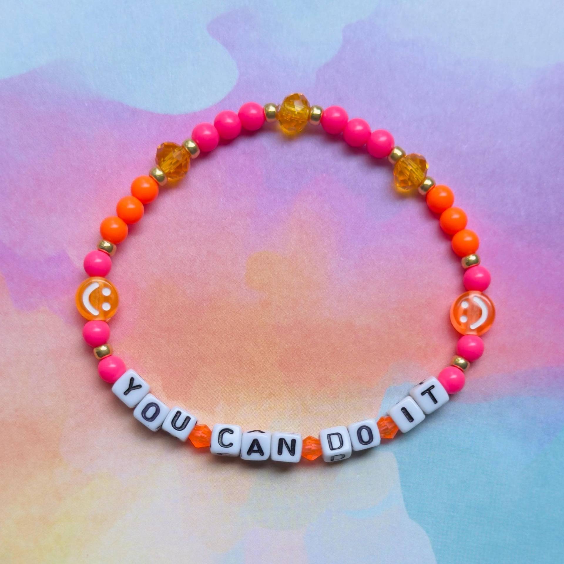 Neon Armband „You Can Do It" Pink & Orange von BraceletCoffeeClub