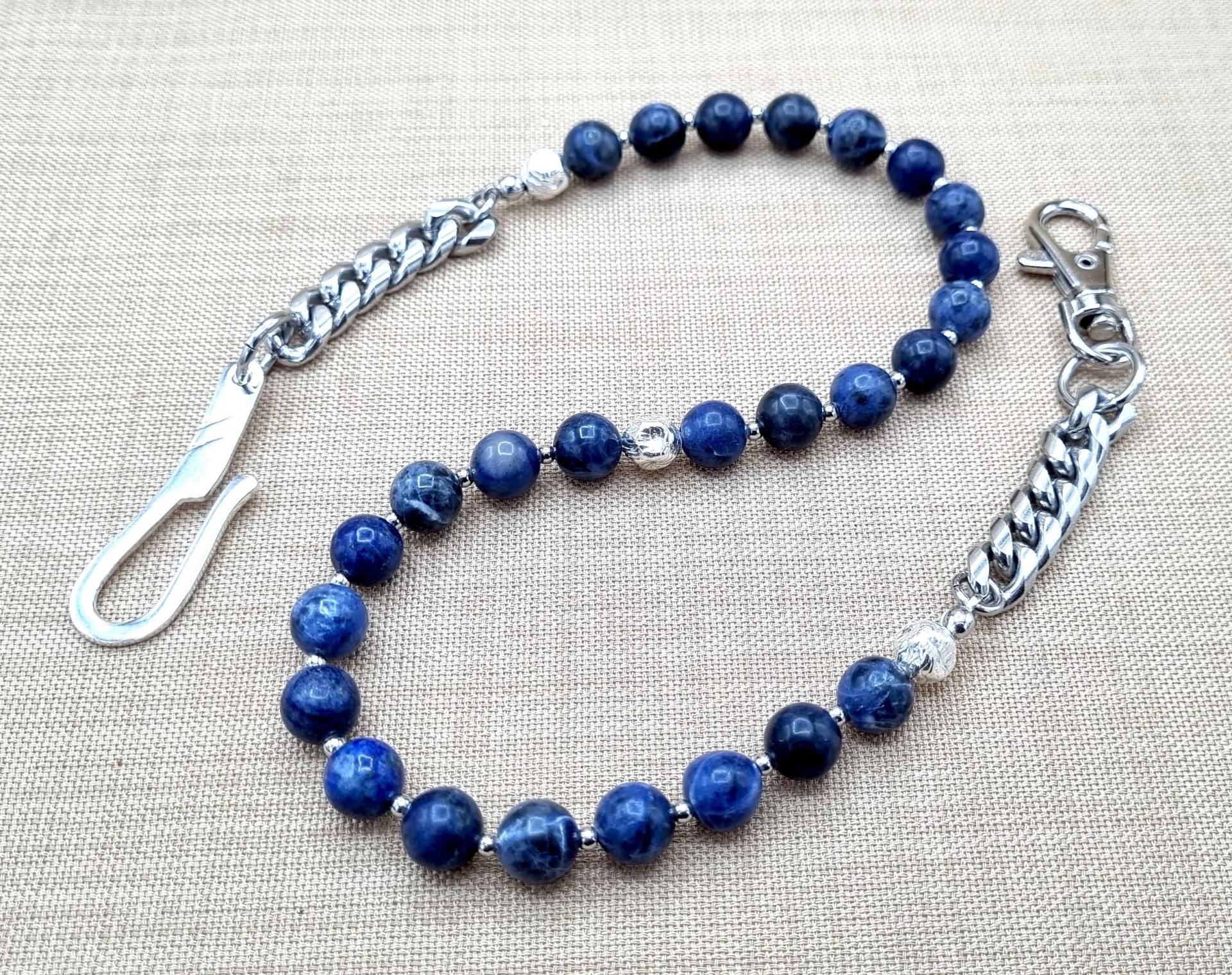 Blaue Sodalith Geldbörse Kette - Sterling Silber Haken, Herrenschmuck von Braceletshomme
