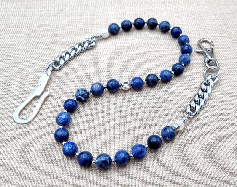 Blaue Sodalith Geldbörse Kette - Sterling Silber Haken, Herrenschmuck von Braceletshomme