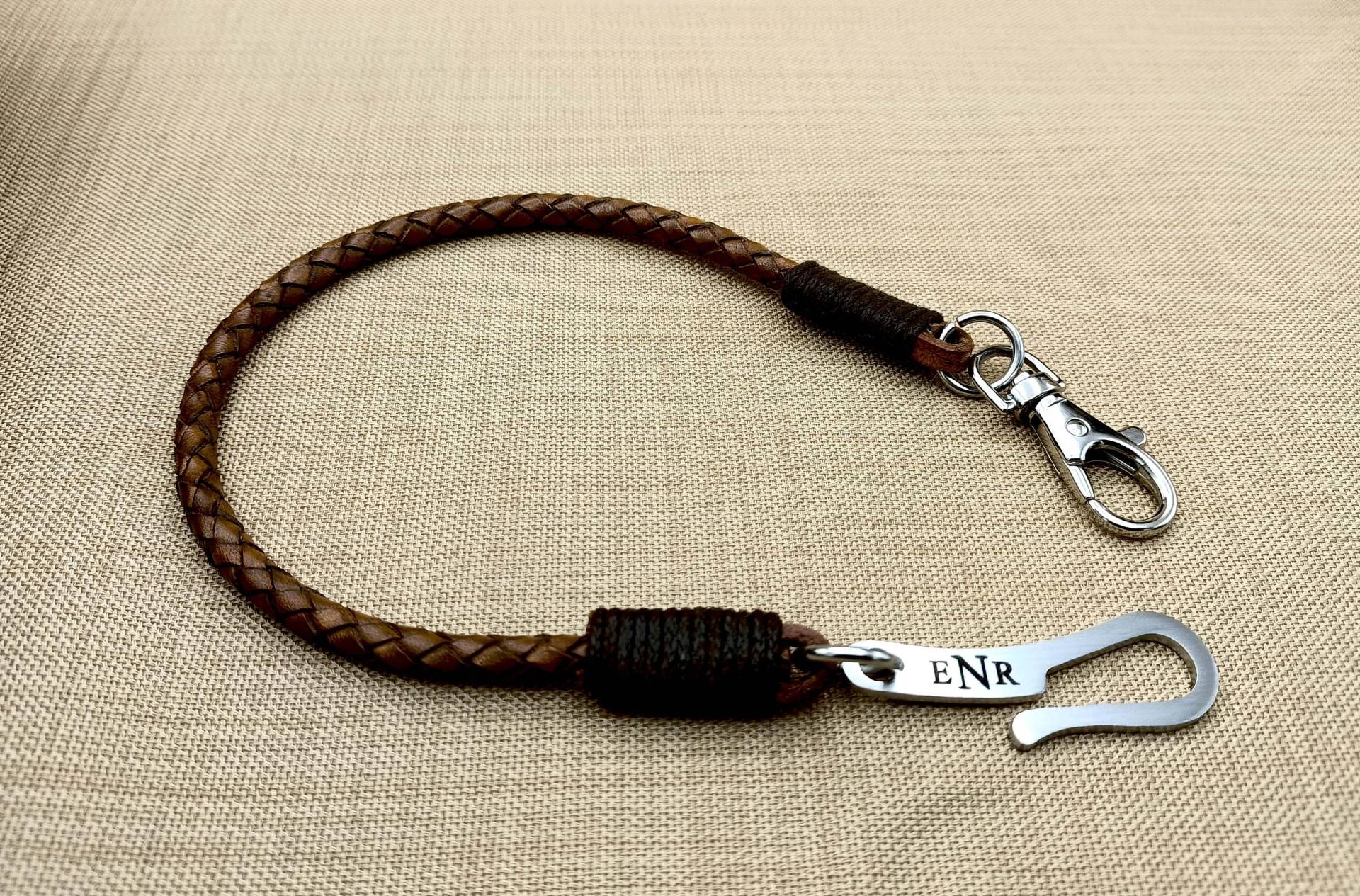 Geflochtene Leder Geldbörse Kette - Edelstahl Haken Lanyard von Braceletshomme