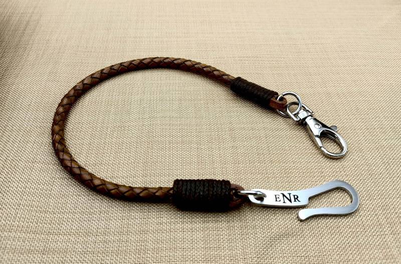 Geflochtene Leder Geldbörse Kette - Edelstahl Haken Lanyard von Braceletshomme