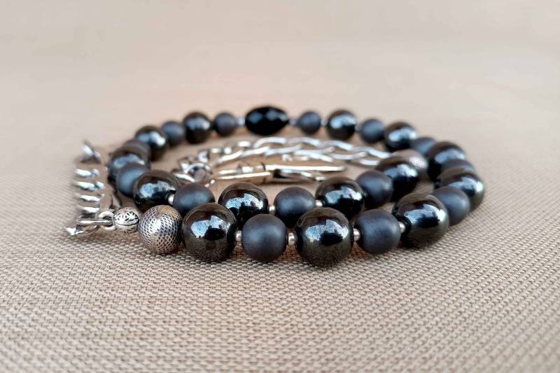 Hämatit Perlen Geldbörse Kette - Sterling Silber Haken, Achat Akzent von Braceletshomme