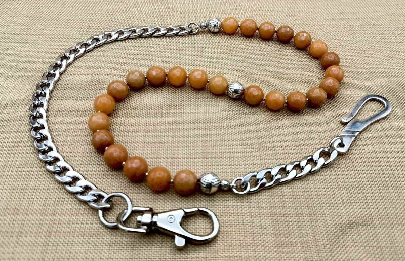 Herren Geldbörsen Kette - Orange Aventurin Perlen Sterling Silber Haken Taschenuhr Geschenk Für Ihn 10 Mm Edelstein von Braceletshomme