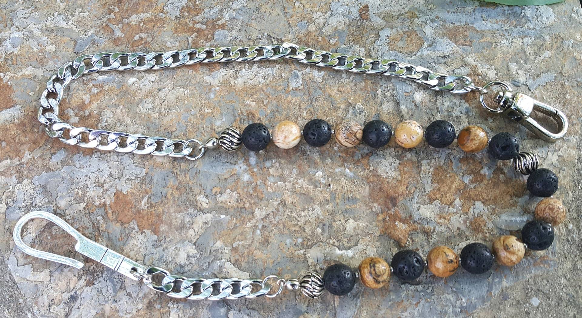 Herren Perlen Geldbörse Kette - Lavastein, Jaspis, Sterling Silber Haken von Braceletshomme