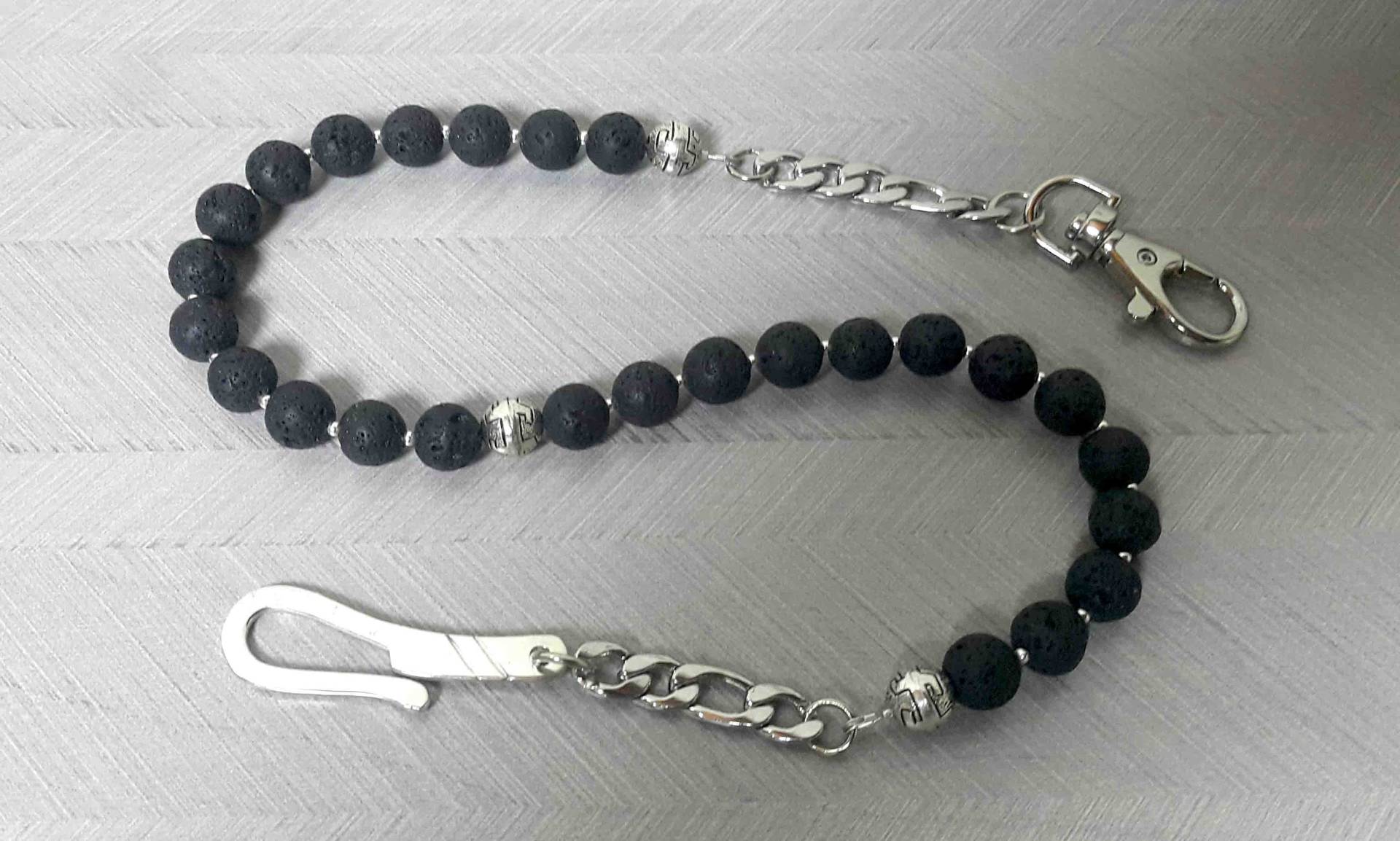 Schwarze Lava Rock Perlen Geldbörse Kette - 925 Sterling Silber Haken von Braceletshomme
