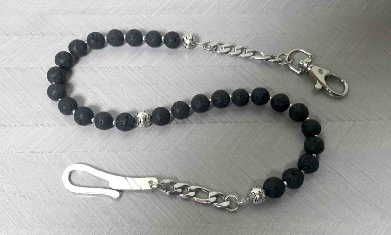 Schwarze Lava Rock Perlen Geldbörse Kette - 925 Sterling Silber Haken von Braceletshomme
