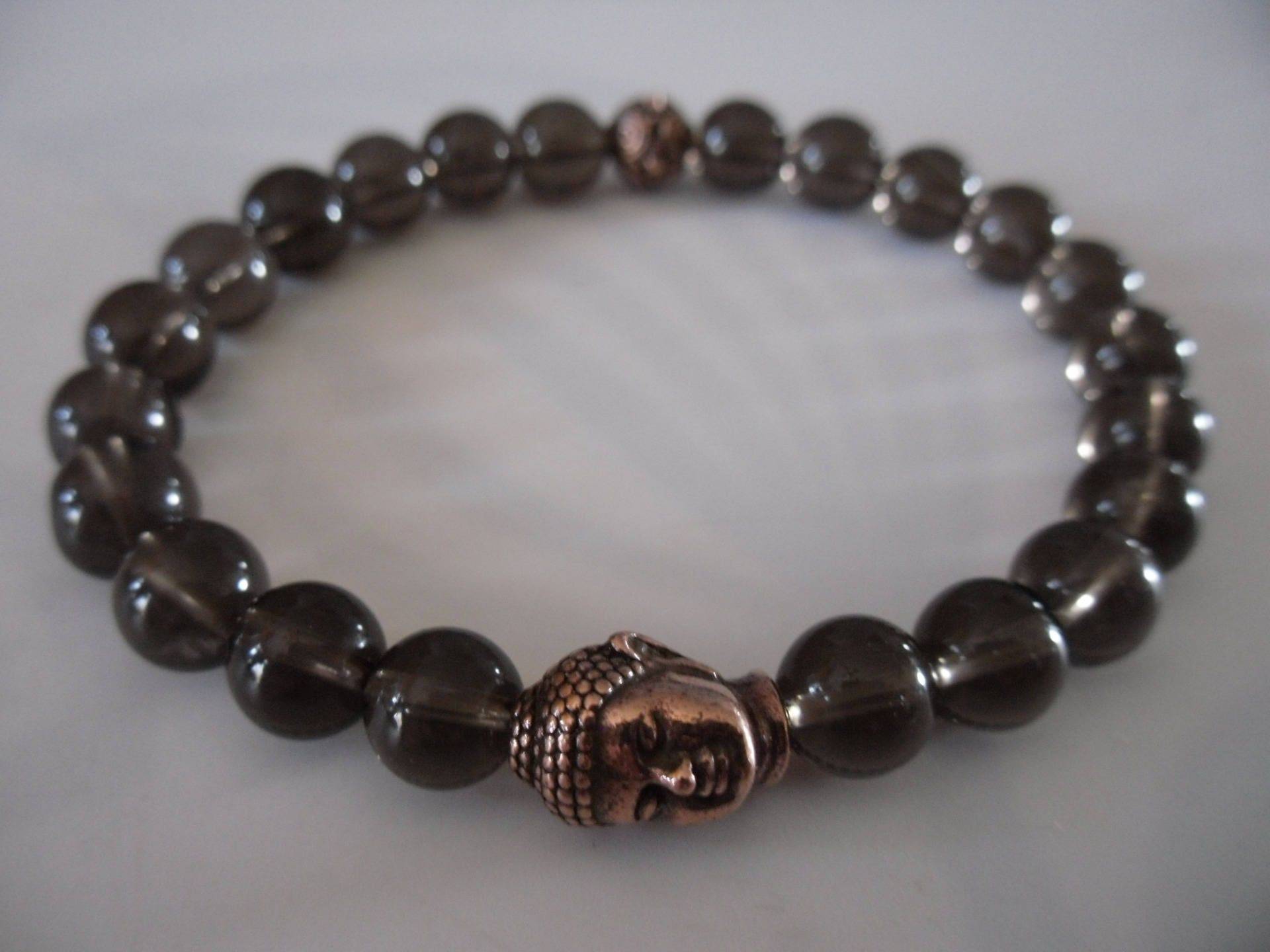 Hypermaskulines Armband, Kupfer-Buddha-Kopf, Rauchquarzperlen Hypermaskulines Armband, Kupfer-Buddha-Kopf, Rauchquarzperlen von Braceletshommes