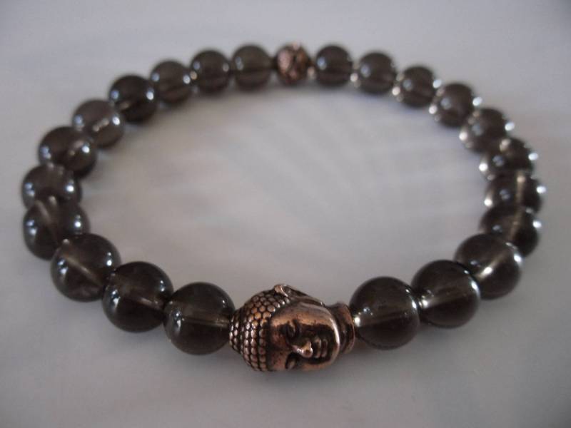 Hypermaskulines Armband, Kupfer-Buddha-Kopf, Rauchquarzperlen Hypermaskulines Armband, Kupfer-Buddha-Kopf, Rauchquarzperlen von Braceletshommes