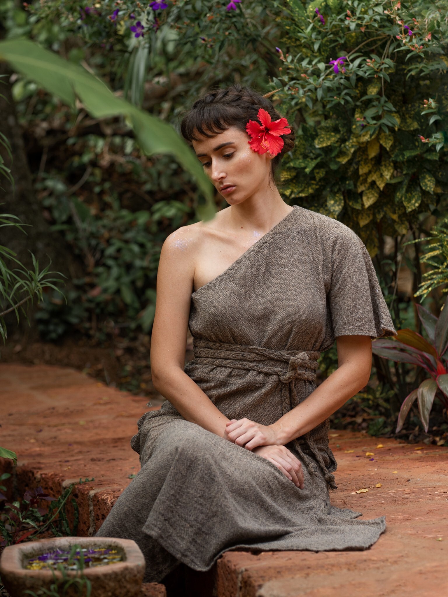 Boho Elegant One Shoulder Comfy Earthy Brown Color Maxi Long Belt Natural Raw Cotton Khadi Eco Outfit Ladies Dress Boho Elegant One Shoulder Comfy Earthy Brown Color Maxi Long Belt Natural Raw Cotton Khadi Eco Outfit Ladies Dress von BrahmiCrafts
