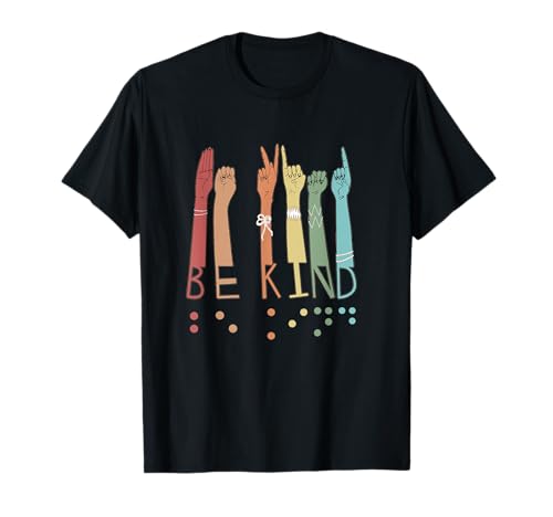 Be Kind Zeichen Braille Sprache Sehbehindertes Bewusstsein T-Shirt von Braille Literacy Month World Sight Day Matching