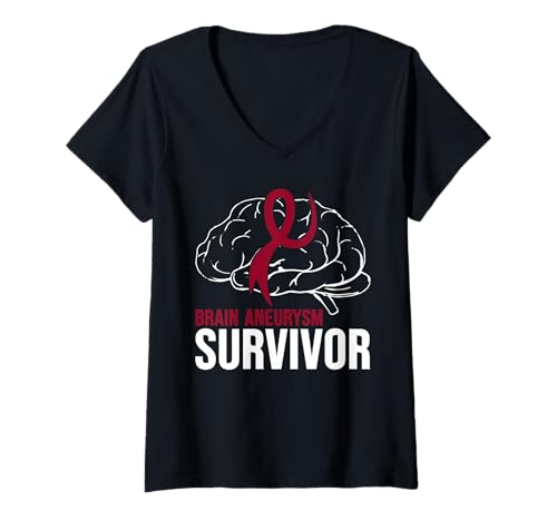 Damen Gehirn-Aneurysm-Bewusstseinsüberlebender Gehirn-Aneurysma T-Shirt mit V-Ausschnitt von Brain Aneurysm Warrior Survivor Support Ribbon