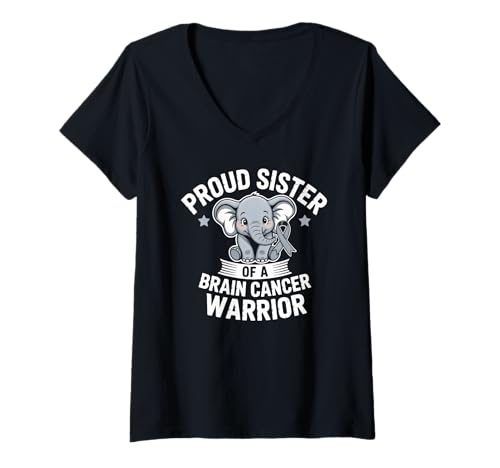 Damen Stolze Schwester eines Gehirnkrebskriegers, Elefant T-Shirt mit V-Ausschnitt von Brain Cancer Awareness Elephant Design