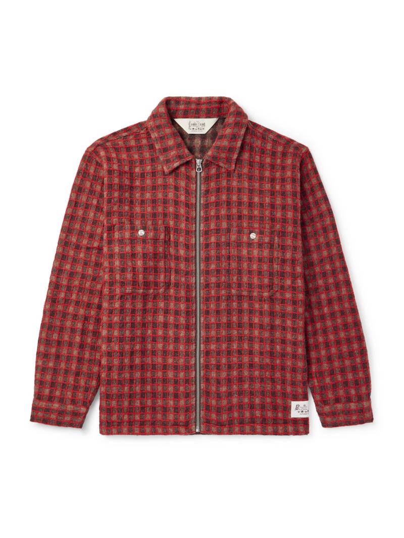 Brain Dead - Logo-Appliquéd Checked Wool-Blend Overshirt - Men - Red - S von Brain Dead