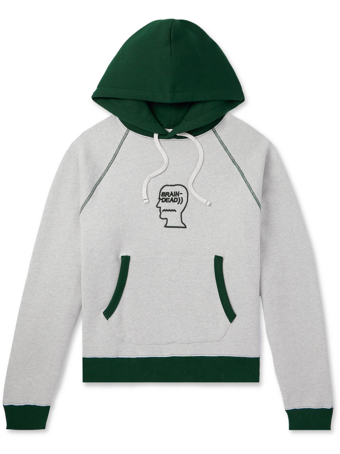 Brain Dead - Logo-Embroidered Colour-Block Cotton-Jersey Hoodie - Men - Green - M von Brain Dead